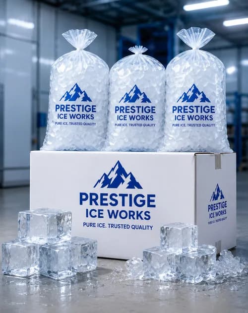 Packaged ice prepared for bulk and wholesale delivery